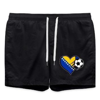 Bosnien Flagge Fußball mit Herz - Badeshorts - Schwarz - Vorne - AI Model Male 185 light (185cm)
