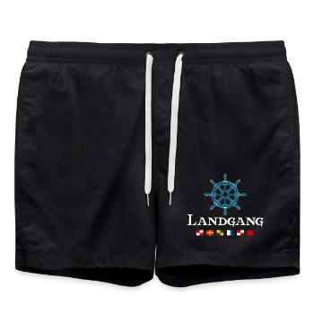 Landgang Maritimes Segler Steuerrad Design - Badeshorts - Schwarz - Vorne - AI Model Male 185 light (185cm)