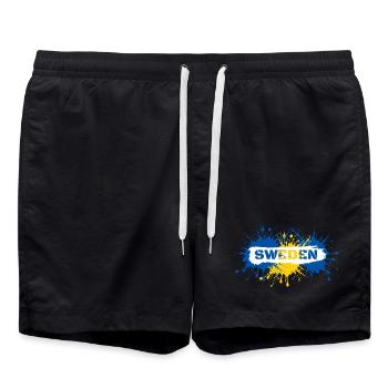 Schwedisch im modernen Street-Art-Stil - Schweden - Badeshorts - Schwarz - Vorne - AI Model Male 185 light (185cm)