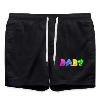 Baby Eltern Kind Geschenk Sprüche Geburt Mama Papa - Badeshorts - Schwarz - Vorne - AI Model Male 185 light (185cm)