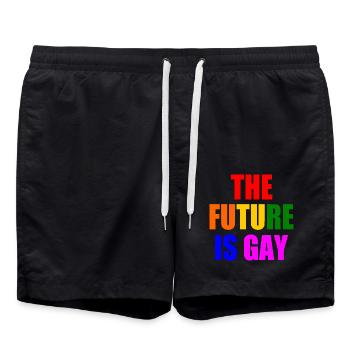 the future is gay - Swim Trunks - black - Front - AI Model Male 185 light (185cm)