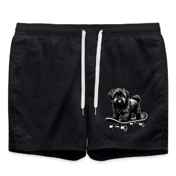 Black and White Poodle Skateboarder - Swim Trunks - black - Front - AI Model Male 185 light (185cm)