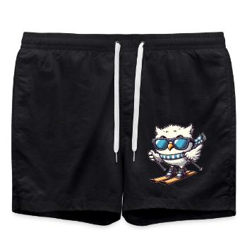 Schneeeule Skifahrer, Winterurlaub Charme - Badeshorts - Schwarz - Vorne - AI Model Male 185 light (185cm)