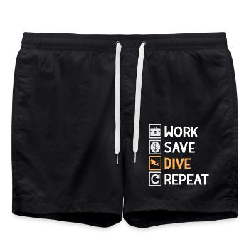 Work, Save, Dive, Repeat – Dive Life - Swim Trunks - black - Front - AI Model Male 185 light (185cm)