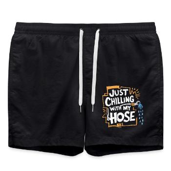 Entspannt im Garten mit Humor - Badeshorts - Schwarz - Vorne - AI Model Male 185 light (185cm)
