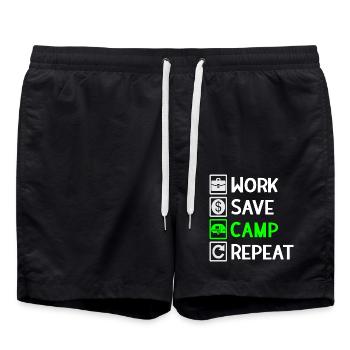 Work, Save, Camp, Repeat - Camping Spruch - Swim Trunks - black - Front - AI Model Male 185 light (185cm)
