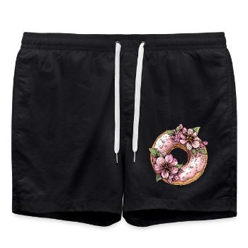 Donut mit Blüten - Badeshorts - Schwarz - Vorne - AI Model Male 185 light (185cm)