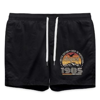 August 1985 Retro Birthday August 1985 August 1985 - Swim Trunks - black - Front - AI Model Male 185 light (185cm)