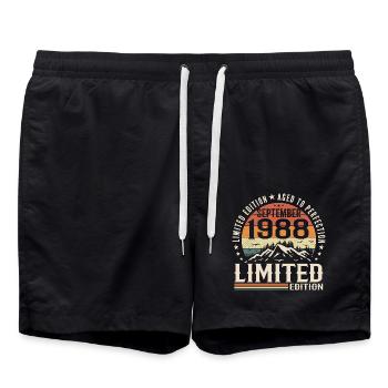 September 1988, September 1988 Geburtstagsgeschenk - Badeshorts - Schwarz - Vorne - AI Model Male 185 light (185cm)