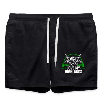 Love My Highlands - Highland Graphic and Saying - Swim Trunks - black - Front - AI Model Male 185 light (185cm)