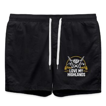Love My Highlands - Highland Graphic and Saying - Swim Trunks - black - Front - AI Model Male 185 light (185cm)