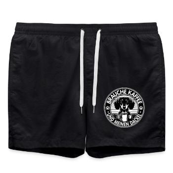 Brauche nur Kaffee und meinen Dackel - Badeshorts - Schwarz - Vorne - AI Model Male 185 light (185cm)