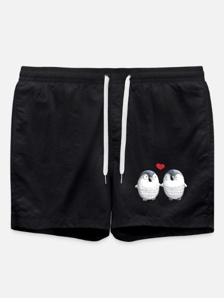 Pinguine in Love - Pinguin - Vogel - Liebe - Herz - Badeshorts - Schwarz