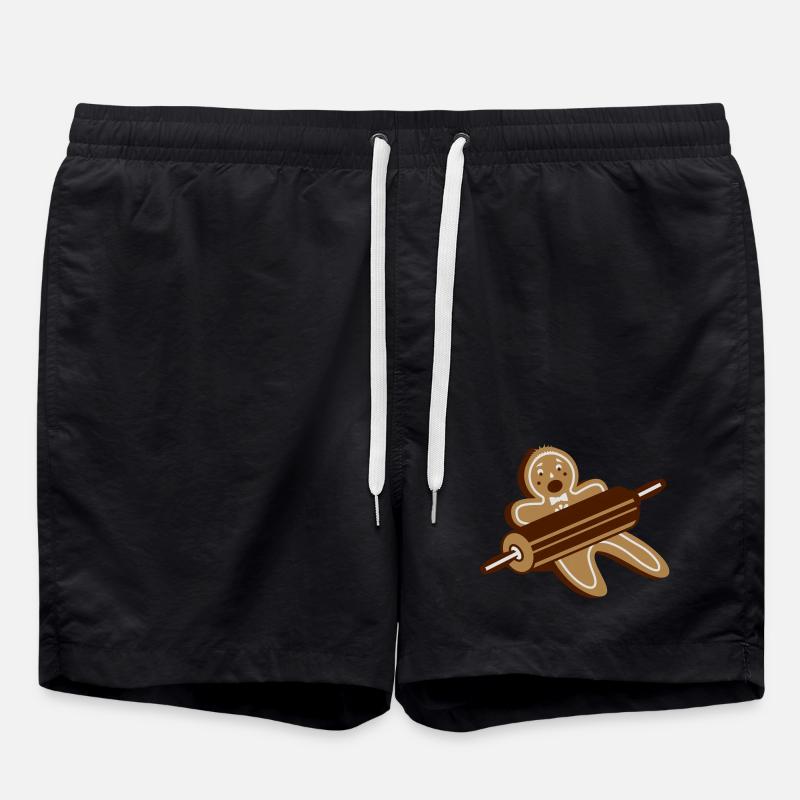Nudelholz und Lebkuchenmann - Badeshorts - Schwarz