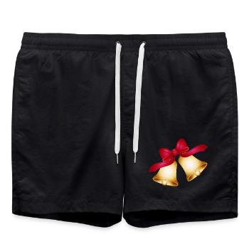 two golden bells with a large red bow - Swim Trunks - black - Front - AI Model Male 185 light (185cm)