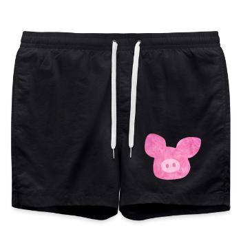 Pig Head Fur Good Luck Pink Farm Organic Nature - Swim Trunks - black - Front - AI Model Male 185 light (185cm)