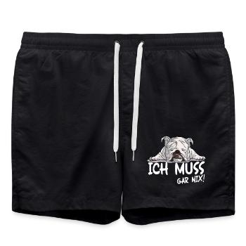 Schlafender Bulldog Spruch Ich Muss Gar Nichts - Badeshorts - Schwarz - Vorne - AI Model Male 185 light (185cm)