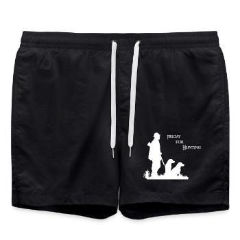 Vendredi pour la chasse - Motif de chasse avec chasseur et chien - Short de bain - noir - Devant - AI Model Male 185 light (185cm)