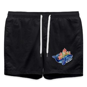 Wal Illustration mit Korallen | Schütze das Meer - Badeshorts - Schwarz - Vorne - AI Model Male 185 light (185cm)