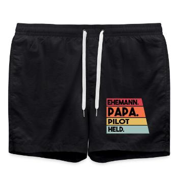 Ehemann Papa Pilot Held - Badeshorts - Schwarz - Vorne - AI Model Male 185 light (185cm)