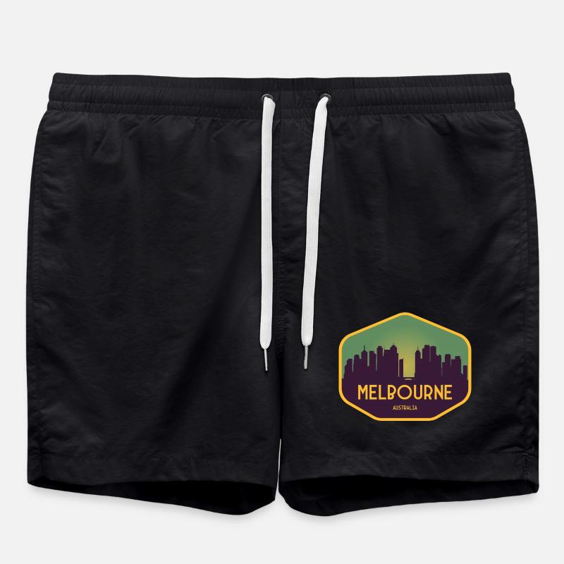 Melbourne Skyline Sunset - Swim Trunks - black