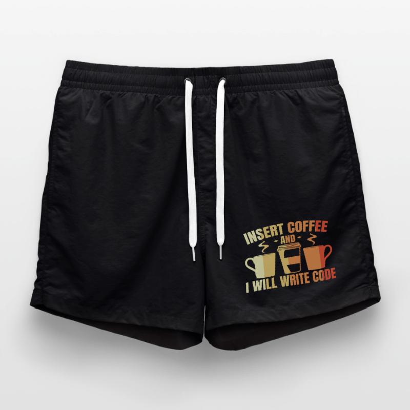 Insert Coffee And I Will Write Code Swim Trunks