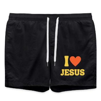J'aime Jésus, j'aime le t-shirt chrétien, la foi - Short de bain - noir - Devant - AI Model Male 185 light (185cm)