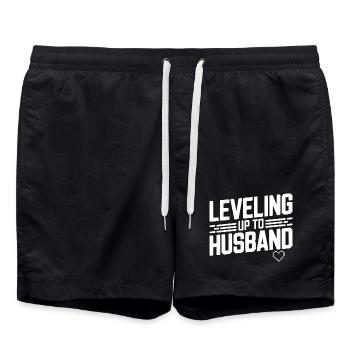 Leveling Up To Husband - Swim Trunks - black - Front - AI Model Male 185 light (185cm)
