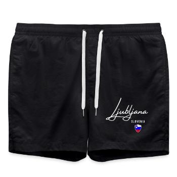 Ljubljana, Slowenien, minimalistisches, elegantes Design - Badeshorts - Schwarz - Vorne - AI Model Male 185 light (185cm)