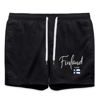 Made in Finland, Finnish roots - Swim Trunks - black - Front - AI Model Male 185 light (185cm)