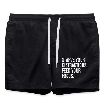 starve your distractions feed your focus - Swim Trunks - black - Front - AI Model Male 185 light (185cm)