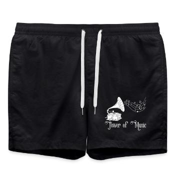 Die Macht der Vintage-Musik (Weiß) - Badeshorts - Schwarz - Vorne - AI Model Male 185 light (185cm)