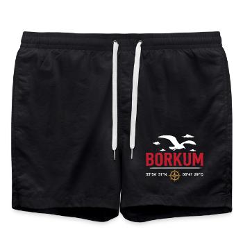 North Sea Holiday BORKUM ISLAND Borkumer Funny - Swim Trunks - black - Front - AI Model Male 185 light (185cm)