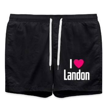 I Love Landon Pink Heart I Love Landon - Swim Trunks - black - Front - AI Model Male 185 light (185cm)