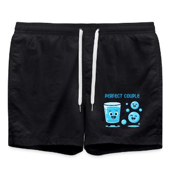 Perfect Couple Water and Bubbles Fun Cartoon - Swim Trunks - black - Front - AI Model Male 185 light (185cm)