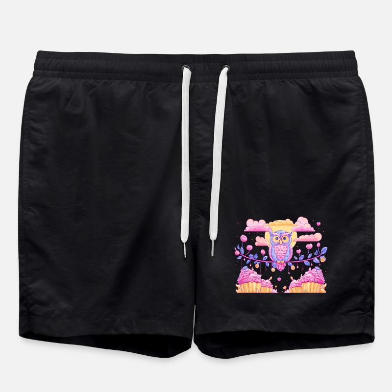 Pastel owl magic over cupcakes - Swim Trunks - black
