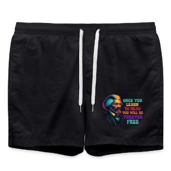 Once You Learn to Read You Will Be Free - Swim Trunks - black - Front - AI Model Male 185 light (185cm)