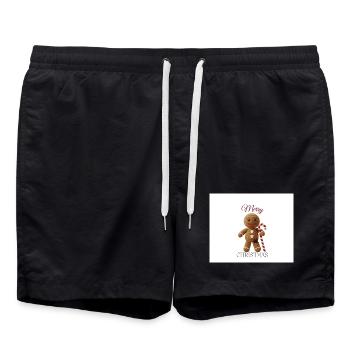Bonhomme en pain d’épices avec canne de sucre d’orge - Short de bain - noir - Devant - AI Model Male 185 light (185cm)