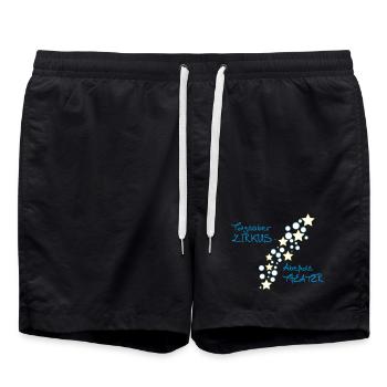 Tagüber Zirkus – Abends Theater - Badeshorts - Schwarz - Vorne - AI Model Male 185 light (185cm)