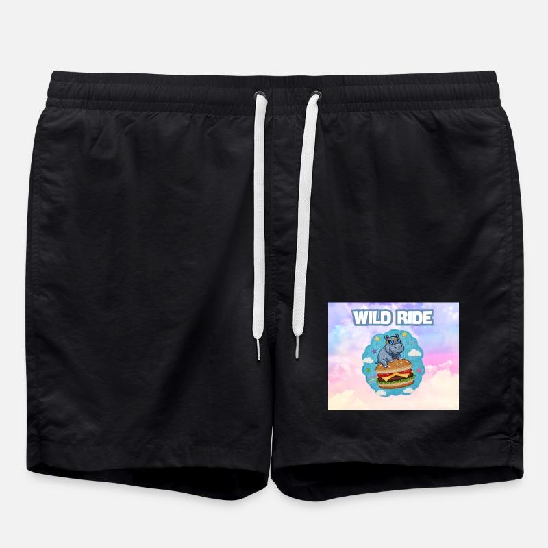 Wild Ride Hippo Burger Patch - Swim Trunks - black