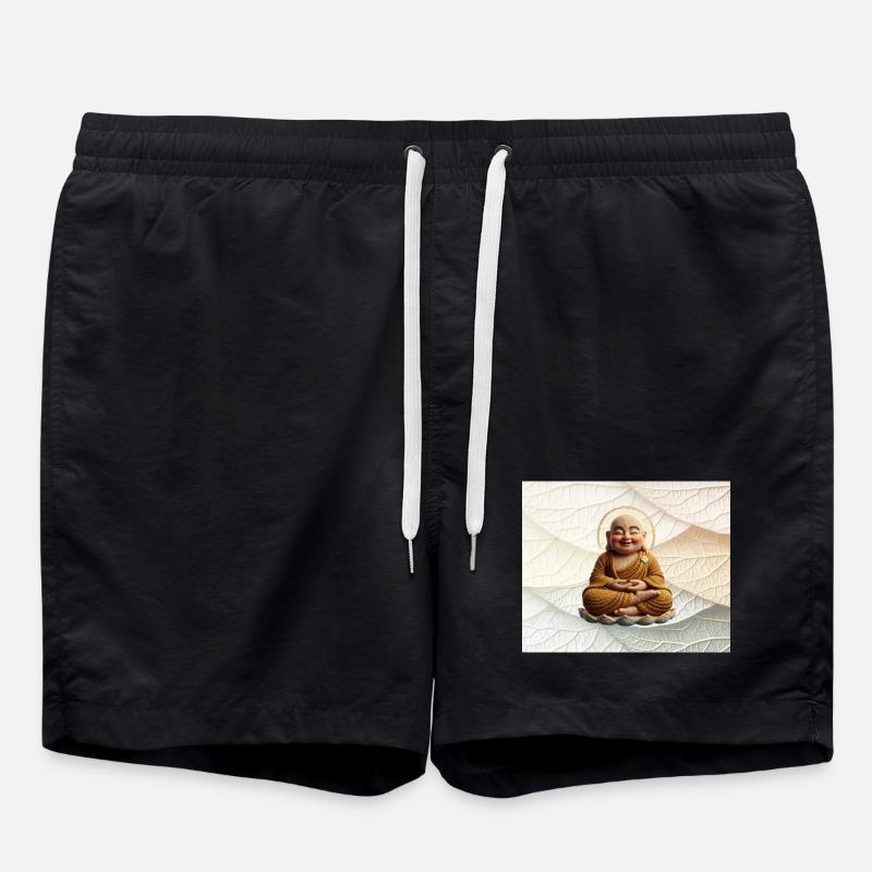 Buddha auf Blattmuster - Badeshorts - Schwarz