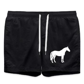 Pferd Silhouette Stehend Reiten Vektor - Badeshorts - Schwarz - Vorne - AI Model Male 185 light (185cm)
