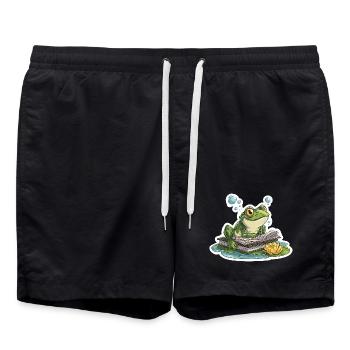 Frog Reading Pond Librarian Humor Reading - Swim Trunks - black - Front - AI Model Male 185 light (185cm)