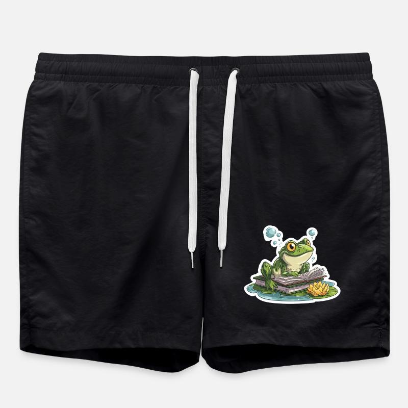 Frosch-Lese-Teich-Bibliothekar-Humor-Lesung - Badeshorts - Schwarz