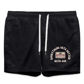 Kassetten-Nostalgie 1985 Regenbogenband - Badeshorts - Schwarz - Vorne - AI Model Male 185 light (185cm)