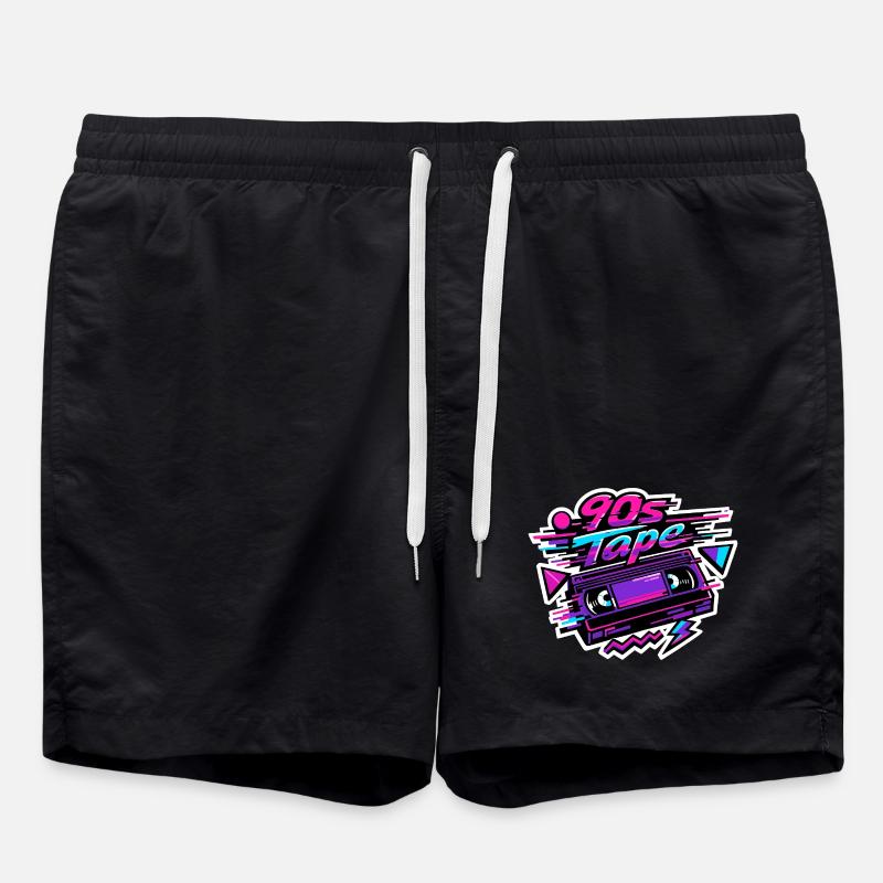 90s Tape Neon Retro Cassette - Swim Trunks - black