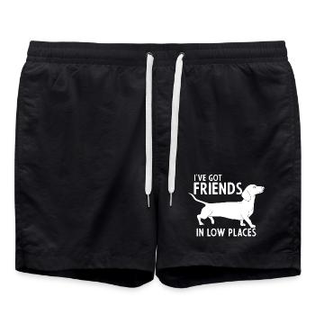 Dackel in niedrigen Lagen - Badeshorts - Schwarz - Vorne - AI Model Male 185 light (185cm)