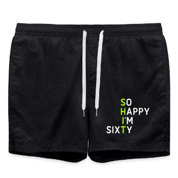 Tellement heureuse d’avoir soixante ans - Short de bain - noir - Devant - AI Model Male 185 light (185cm)