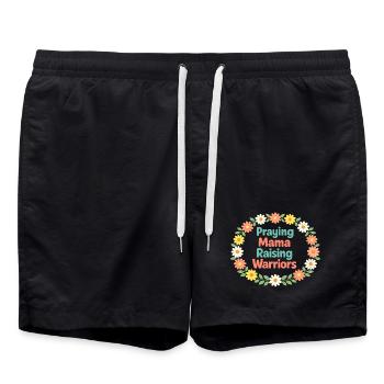 Betende Mama erzieht Krieger | Blumenkranz - Badeshorts - Schwarz - Vorne - AI Model Male 185 light (185cm)