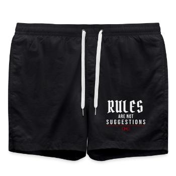 Rules Are Not Suggestions – Authority Mindset - Swim Trunks - black - Front - AI Model Male 185 light (185cm)